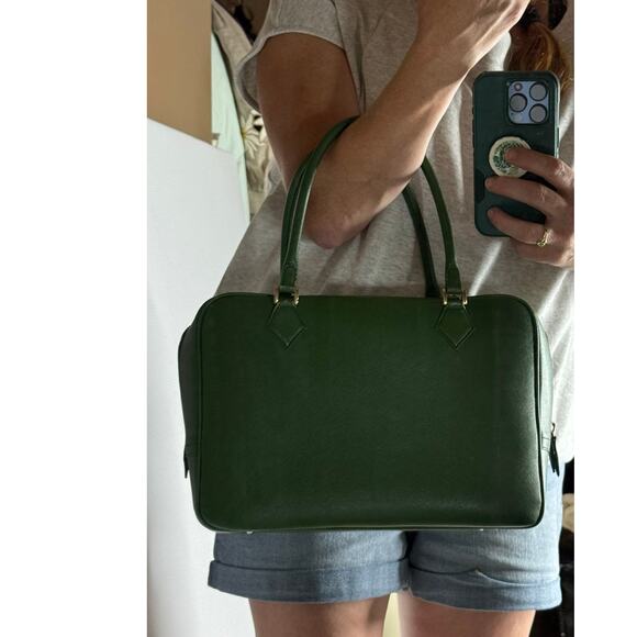 Vintage Retro Foxey Green leather bag 2 top handles zip around closure - Picture 11 of 13